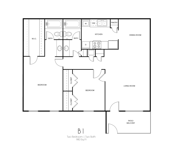 this floor plan is an approximation of our B1- 2 bedroom floor plan