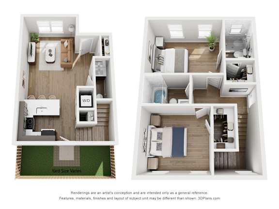 A floor plan of a small apartment with a kitchen, living room, and bedroom.