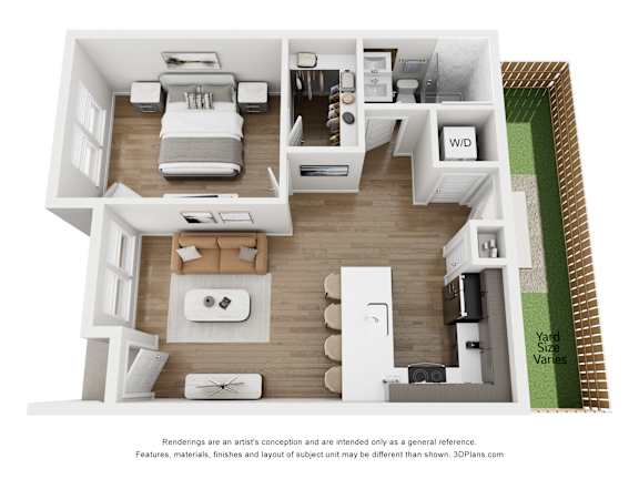 A 3D floor plan of a house layout.