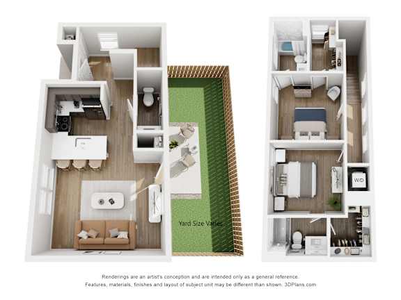 A set of four images showing different layouts of a small apartment.