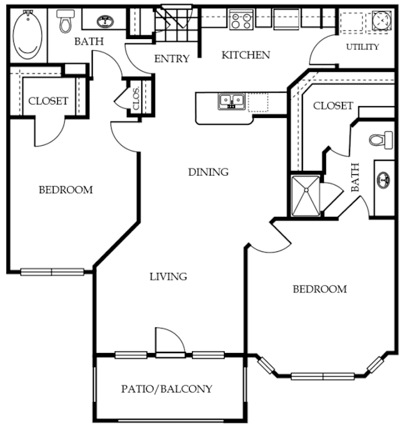A black and white image of a floor plan for a house.