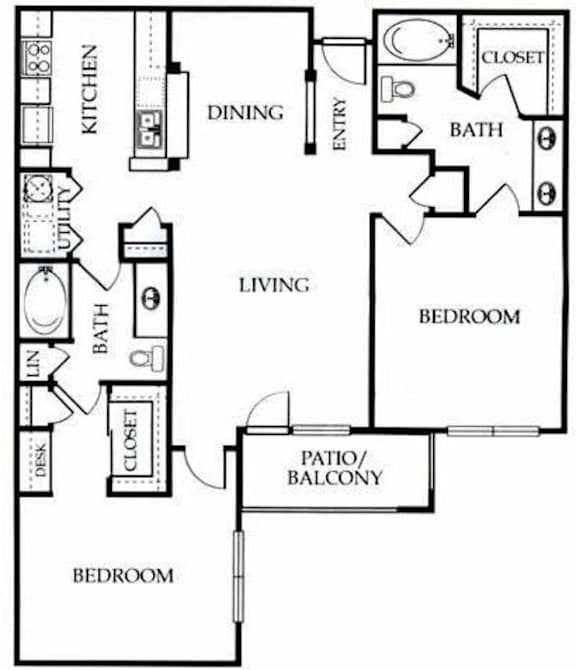 A black and white image of a floor plan for a house.