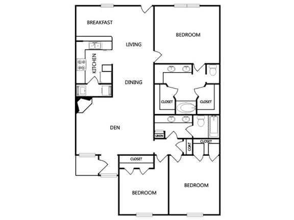 A black and white floor plan of a house with labeled rooms.
