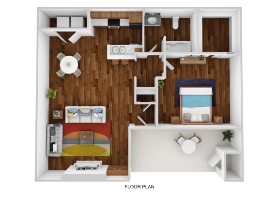 a stylized drawing of a bedroom with a wood paneled