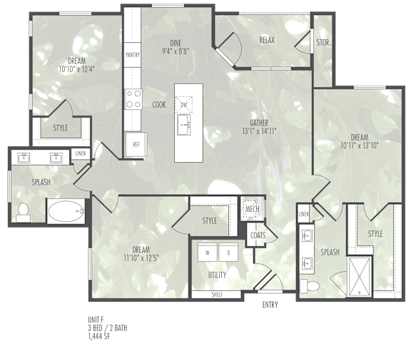 A floor plan of a home with a dining room, kitchen, living room, and bathroom.