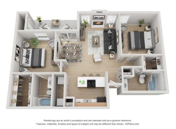 a 1 bedroom floorplan is shown in this rendering