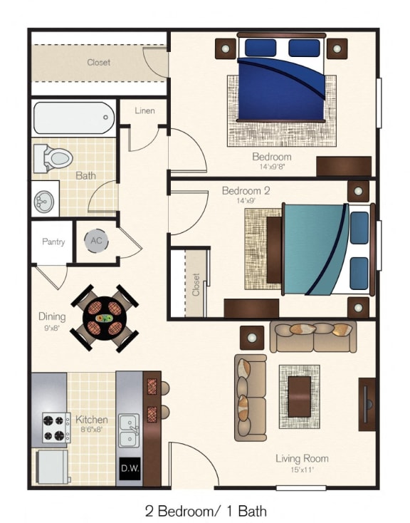 a floor plan of a 1 bedroom unit with a bathroom and a living room