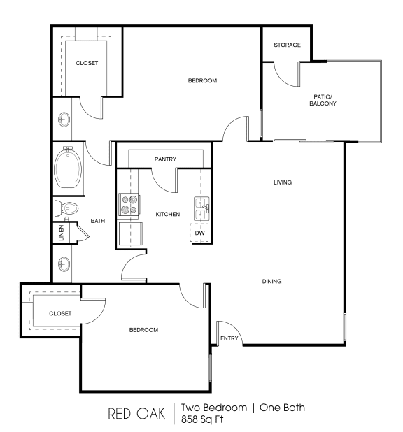 a floor plan of two bedrooms and one bath with a bedroom and a bathroom