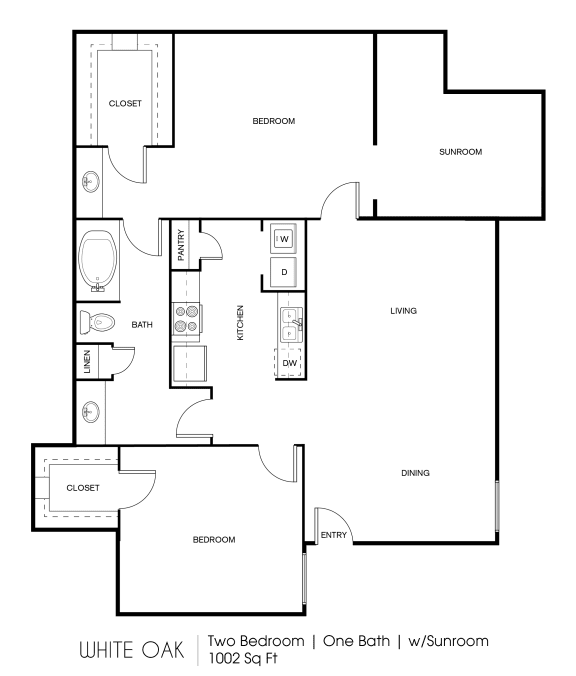 floor plan of the two bedroom one bath floor plan at the residences at stadium estates