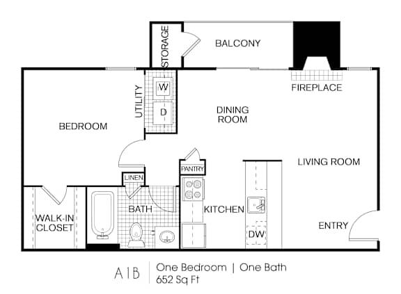 A floor plan of a one bedroom apartment with a bath.