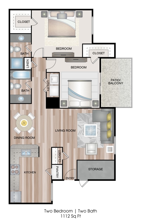 B2 floorplan, 2 bedroom 2 bathroom
