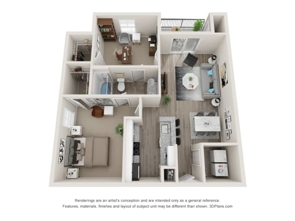bedroom floor plan of a 1 bedroom 1193 sq ft apartment