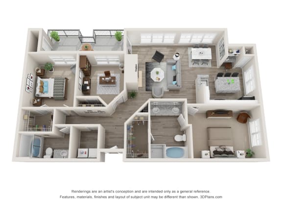 a 3 bedroom floor plan is shown in this illustration