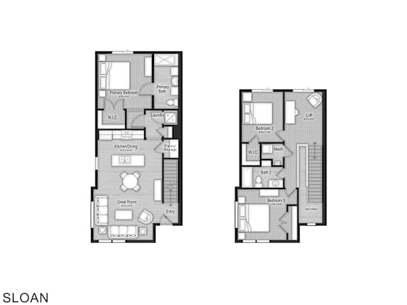 A floor plan of a two bedroom apartment.