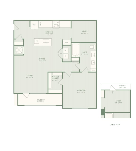 a floor plan of a 1 bedroom apartment at the residences at hamilton lakes