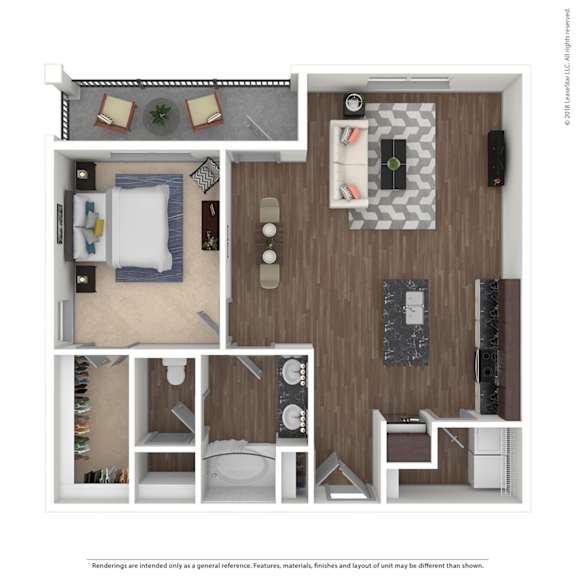 A floor plan of a small apartment with a kitchen, living room, and bathroom.