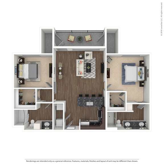 A floor plan of a house with a living room, kitchen, and two bedrooms.