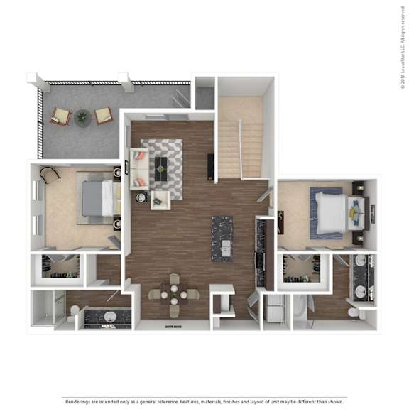 A floor plan of a house with a kitchen, living room, and two bedrooms.