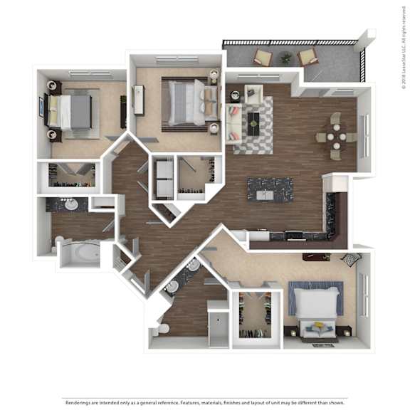A floor plan of a house with a kitchen, living room, and two bedrooms.