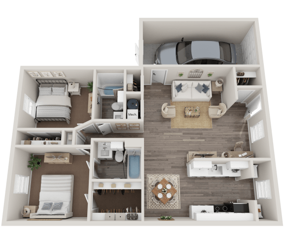 a 3d rendering of a floor plan with a bedroom