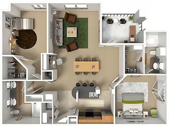 A floor plan of a house with a kitchen, living room, and dining area.