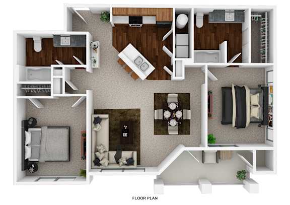 A floor plan of a house with a kitchen, living room, dining room, and bathroom.