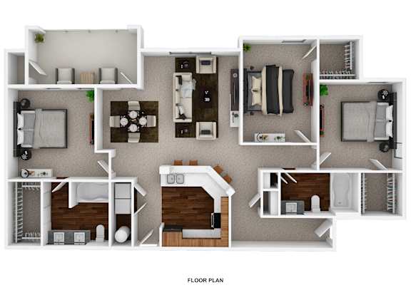 A floor plan of a small apartment with a kitchen, living room, and bedroom.