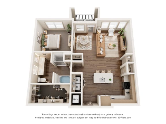 a 1 bedroom floor plan with a bathroom and a living room