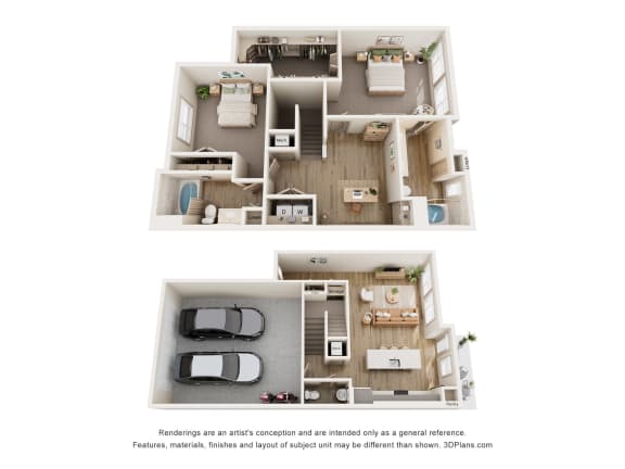 a stylized view of a 3 bedroom floor plan and a 2100 sq ft apartment