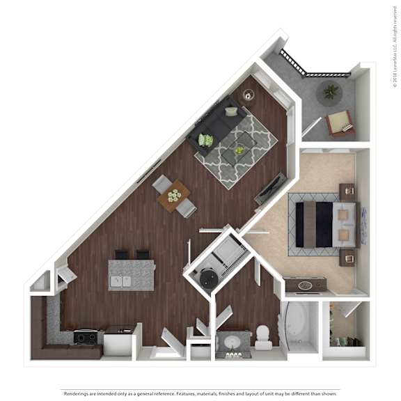 A cutaway drawing of a house showing the interior of a kitchen, living room, and bathroom.