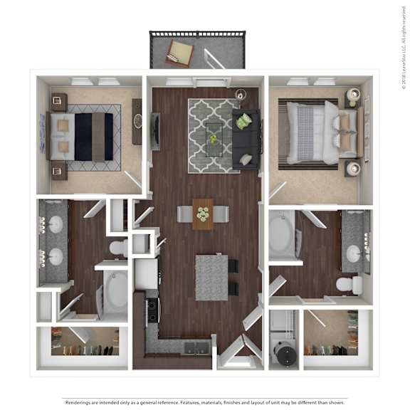 A floor plan of a house with a kitchen, living room, and two bedrooms.