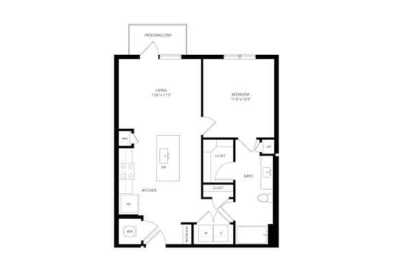 A floor plan of a house with a living room, dining room, kitchen, and bathroom.
