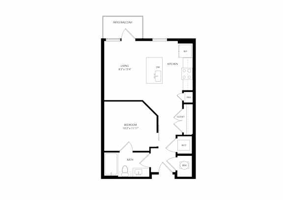 A floor plan of a house with a kitchen, bathroom, and living room.