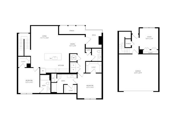A floor plan of a two-story house with a living room, dining room, kitchen, and bathrooms.