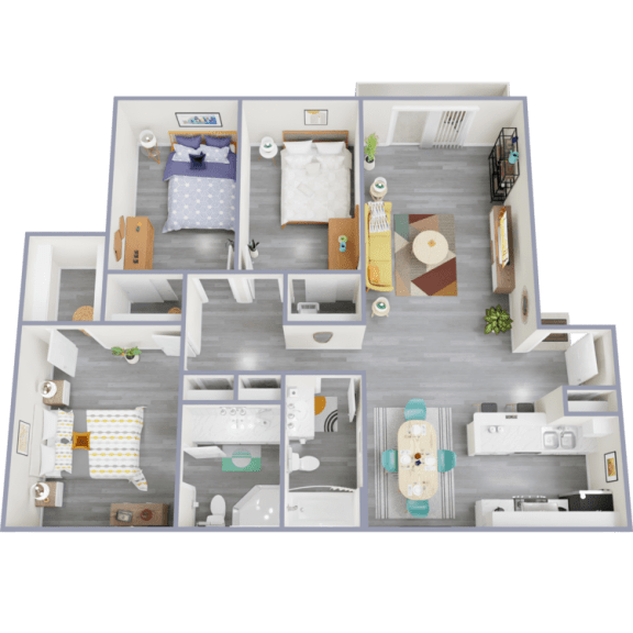 a floor plan of a 3 bedroom apartment