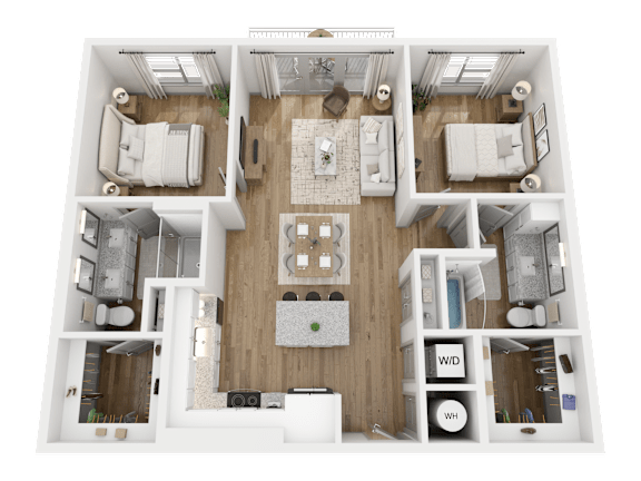 A top-down view of a house layout with labeled rooms.