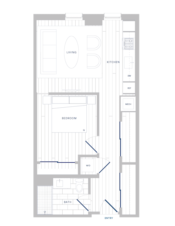A floor plan of a house with labeled rooms such as living room, kitchen, and bathroom.
