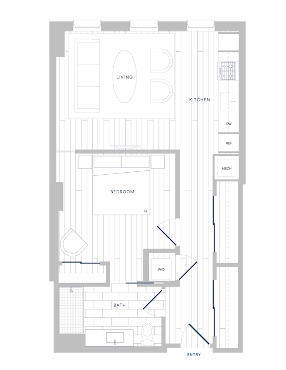 A floor plan of a house with labeled rooms such as Bedroom, Bath, Kitchen, Living room, Dining room, and Office.