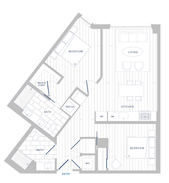 A floor plan of a house with labeled rooms such as Bedroom, Bath, Kitchen, Living room, and Mechanic.