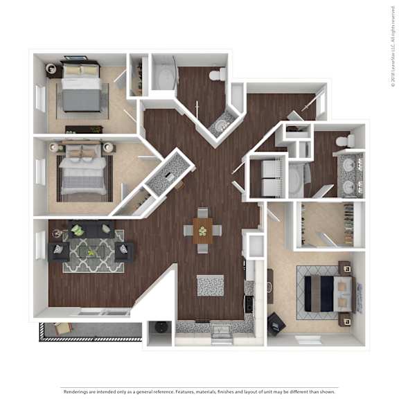 A floor plan of a house with a kitchen, living room, and two bedrooms.