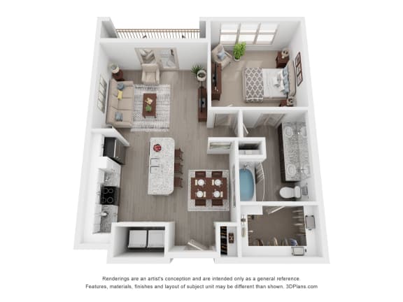 a stylized floor plan of a 1 bedroom192 sq ft