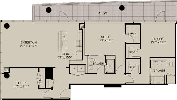 A floor plan of a house with labeled rooms and dimensions.