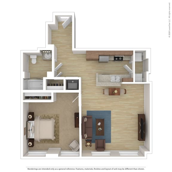 a stylized floor plan with bedrooms and a living room