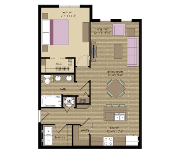A floor plan of a small apartment with a laundry room.
