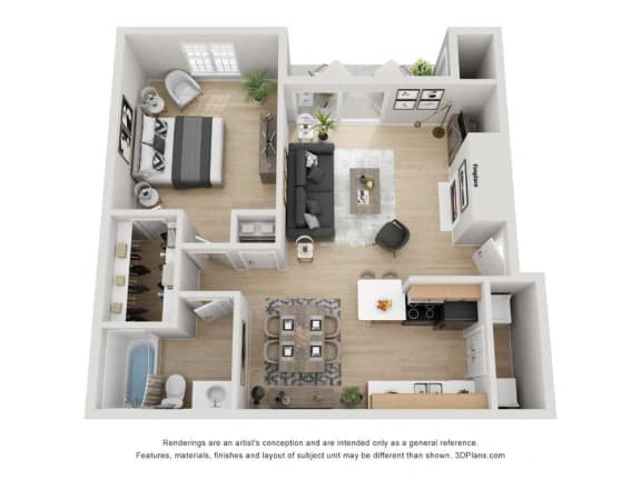 a 1 bedroom floorplan is shown in this illustration