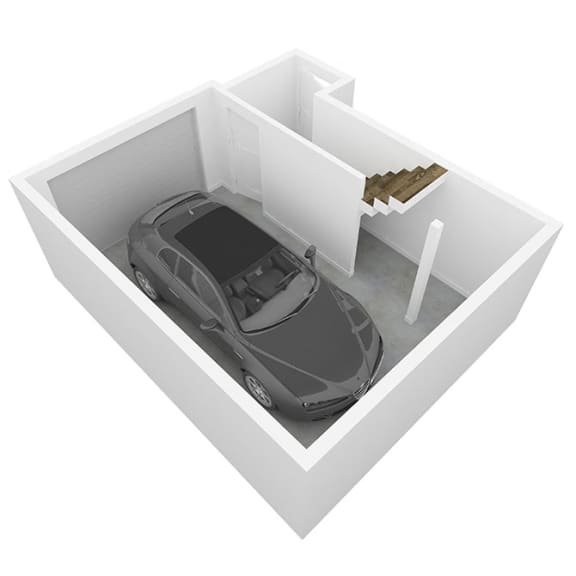 illustration of the interior of a garage with a car in it