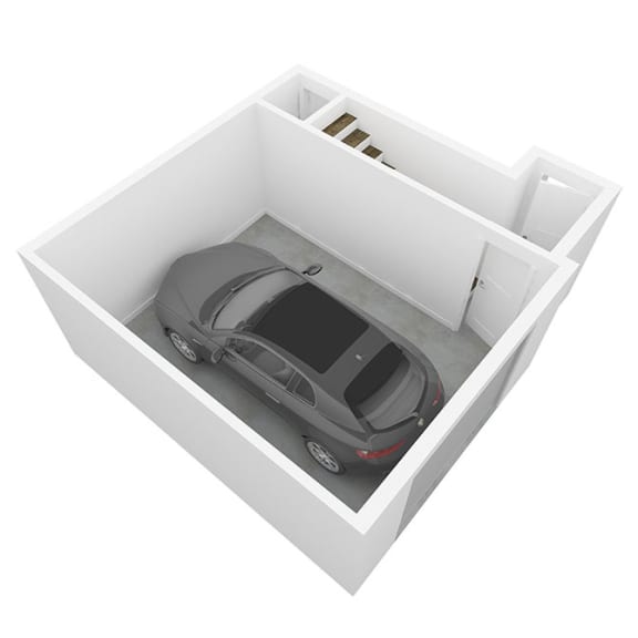 illustration of the interior of a garage with a car in it