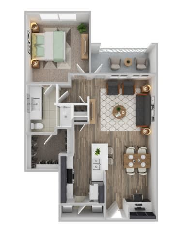 a 1 bedroom floor plan with a bathroom and a living room