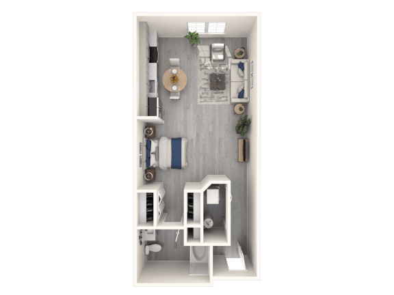 a bedroom floor plan with a bathroom and a living room