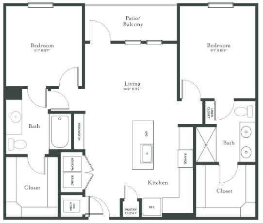 A black and white image of a floor plan for a house.